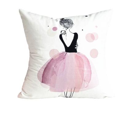 China Anti-Static Pink Ballet Girl Pillowcase Custom Logo Print Car Sofa Pillow Cushion For Car Sofa Living Room Decor Pillow Case for sale