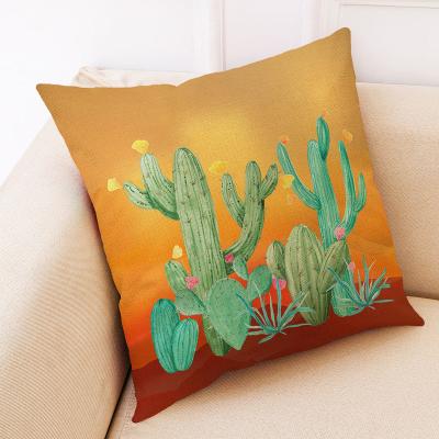 China Hot Sale Pillow Case Cactus Anti-Static Floral Printed For Sofa Home Decor Yellow Linen Plants Pillow Cover Cushion Covers Wholesale Custom for sale