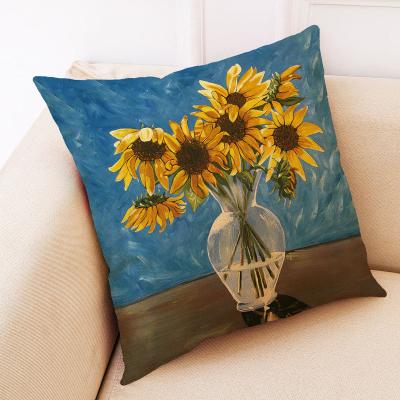 China New Design Sunflowers Digital Printed Throw Pillowcase Factory Logo Pillow Cover For Sofa Factory Wholesale Custom Living Room Anti-Static Indoor for sale