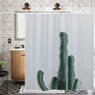 China Sustainable Plant Cactus Printing Waterproof Household Hotel Bathroom Accessories Polyester Hot Selling Shower Curtain for sale