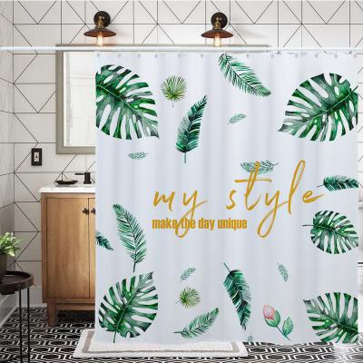 China Monstera Deliciosa Factory Shower Curtain Polyester Waterproof Size Customized Logo Custom OEM Viable For Hotel Bathroom Decorative for sale