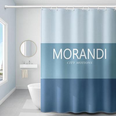 China Customized Viable Size Waterproof Shower Curtain Light Blue Color Changed Forest Mountain Moon Modern Color Feature Weight for sale