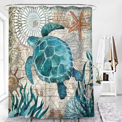 China Size Shower Curtain Polyester Starfish Factory OEM Home Decor Viable Waterproof Turtle Customized Wholesale Shower Curtain for sale