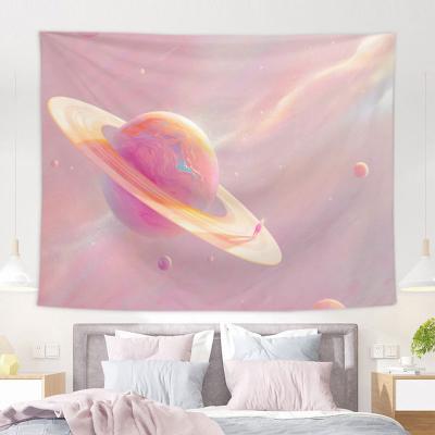 China Custom Tapestry OEM Logo No MOQ Rich Collection Design Landscape Beautiful Print Planet Decoraion Pink Tapestry Wholesale Custom Wall Hanging for sale