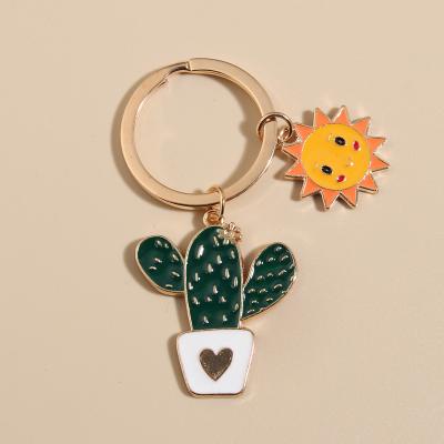 China Cute Desert Ring Letter Plants Key Chains Sun Cactus Flower Key Chain Souvenir Gifts For Women Men Bag DIY Handmade Jewelry for sale