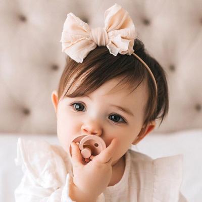 China Soft Elastic Nylon Hairwraps Diy Accessories Infant Kid Hair Bands Baby Bow Lace Bow Headband Soft Elastic Nylon Newborn Birthday Gift for sale