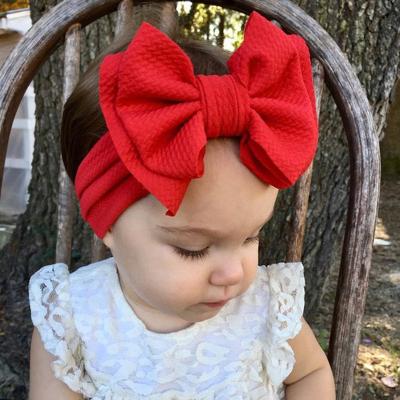 China 2021 fashion big double layer hair bow headband for baby girls turban summer solid hair accessories cute elastic kids hair bands for sale