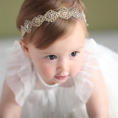 China Fashion New Hair Accessories Girls Turban Headwear Baby Headband Bow Pearl Lace Hair Band Headband Beautiful White Solid Band for sale