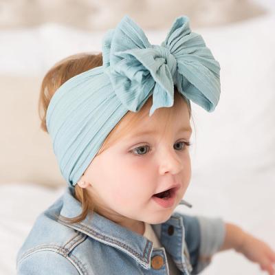 China Fashion Three Layers Big Bow Baby Headband Cable Knit Baby Gift Messy Newborn Girls Turban Headwrap Super Soft Infant Headband JFNY207 for sale