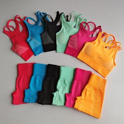 China Newest QUICK DRY Women Summer Seamless Yoga Set Fitness Sports Suits GYM Apparel Yoga Bra Top High Waist Shorts Workout Shorts for sale