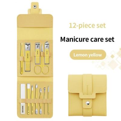 China Beauty Care 12 Pieces Set Nail Clipper Kits Pedicure Manicure Set Pedicure Set Leather Bag Candy Color Grooming Kit for sale