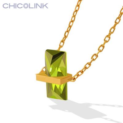 China Color Not Fade Latest Designs Luxury Gold Light Green Custom CZ Crystal Necklace Pendant For Women Stainless Steel Jewelry for sale