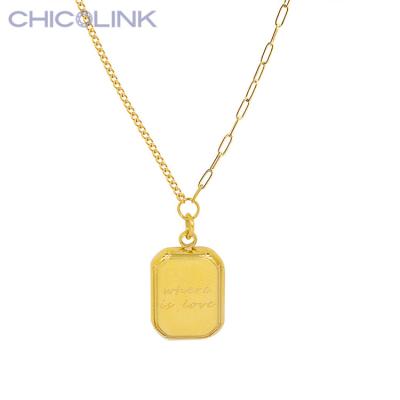 China Color Not Fade CHICOLINK Long Chain Necklace Custom Logo 14K Gold Women Necklace Fashion 316L Stainless Steel Jewelry Rose Gold Pendant Necklace for sale