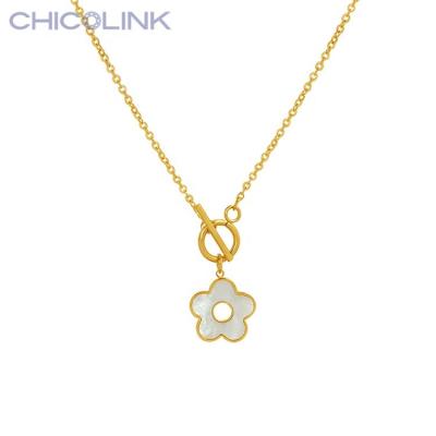 China Color Not Fade Natural Gold Necklace Trend Stainless Steel Simple Accessory Custom Made Shell Flower Buckle Necklace Women Pendant for sale