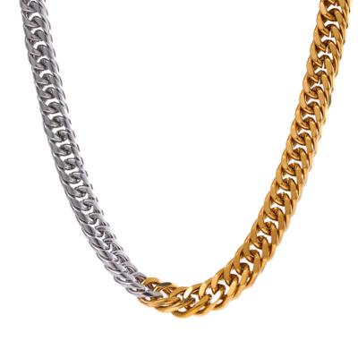 China CHICOLINK Romantic Wholesale Custom Made PVD 18k Gold Plated Stainless Steel 9mm Free 2 Two Tone Miami Cuban Link Chain Necklace For Women for sale