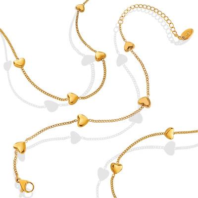 China Color Not Fade Delicate 2022 CHICOLINK Heart Chain Designer 316L Stainless Steel Jewelry Bracelet For Woman Fashion Gold Hot Bangles for sale