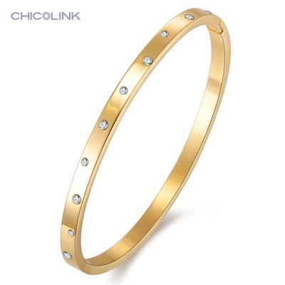 China Color Not Fade CHICOLINK Rose Gold Shiny Crystals Women 18K Gold Schmuck Joyas Gioielleria Gioielli Bangle Bracelets Stainless Steel Jewelry for sale