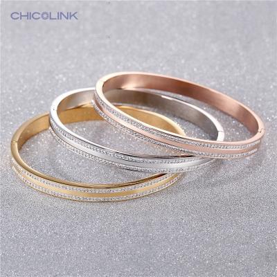 China Bangle Bracelet Women Stainless Steel Jewelry Color Not Fade Crystal Pave Fashion 14k Or 18k Gold for sale