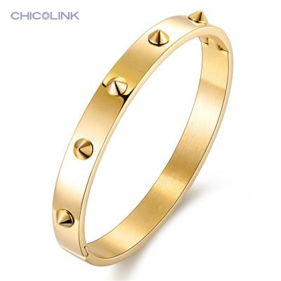 China Color Not Fade Popular Fashion Rivet Brand IP Rose Gold 316l Stainless Steel Jewelry Bangle Bracelet Women Lady for sale