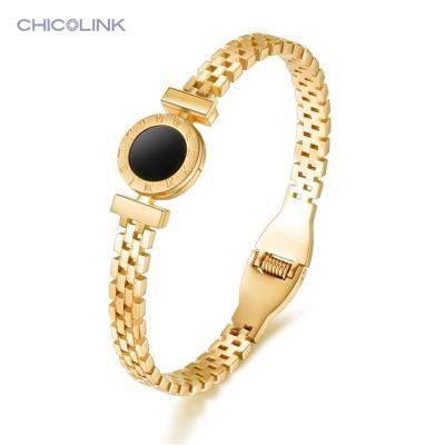 China Color Not Fade CHICOLINK Hot Polished 18K Gold Plated Jewelry Stainless Steel Women Bracelets Bangles for sale