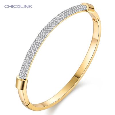 China Color Not Fade CHICOLINK High Quality Gold 304 Stainless Steel Same Shiny Jewelry For Women Crystal Bangle Bracelet for sale