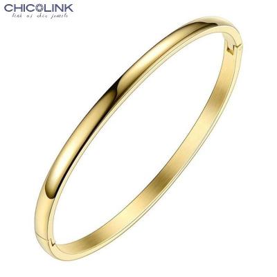 China CHICOLINK Fashion Romantic 18K Gold Plated Stainless Steel Jewelry Bangles Simple Shiny Gold Color Bangles for sale