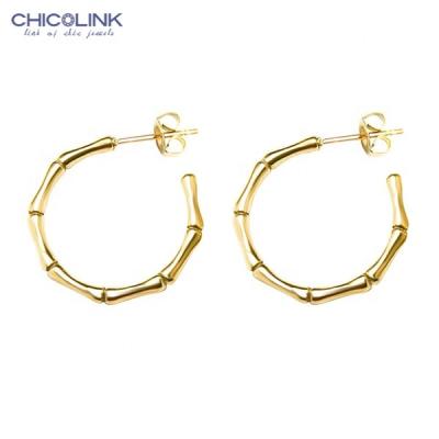 China Color Not Fade CHICOLINK Stainless Steel Earrings Women Fashion Bamboo Jewelry Gold Plated Designer Geometric Earrings Hoop Rose Gold for sale