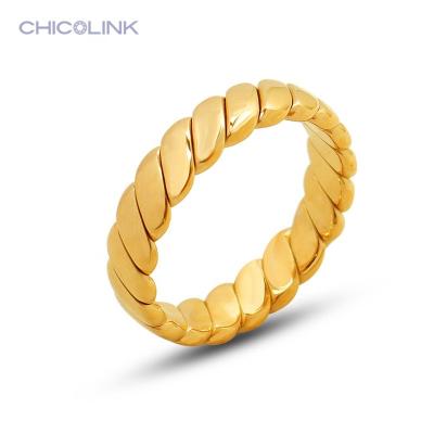 China Luxury Fashion Women Geometric Simple Ring Stainless Steel 18K Real Gold Color Not Fade Plated Twist Rings Jewelry for sale