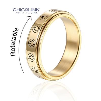 China CHICOLINK Halskette Spinner Ring Moon Star Face CLASSIC Gold Plated Stainless Steel Smiling Worry Ring Person Spin Anti Worry Ring for sale