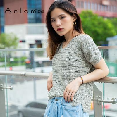 China 2022 New Fashion Girls Women's Casual Silk Canvas Thin Sweater QUICK DRY Short Sleeve V-Neck Blouse Sweater for sale