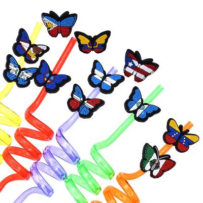 China Cheap wholesale custom made butterfly straw topper cute PVC charm reusable cover for tumbers bar accessories 2.5-3cm for sale