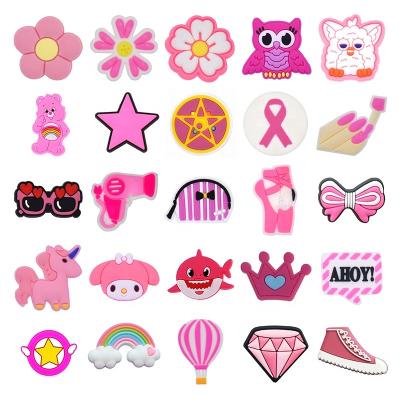 China Pink Shoe Charm 25 PCS Multi Style Shoe Charms For Girls Clogs Cute Shoe Decorations Charms For Girls Birthday Gift for sale