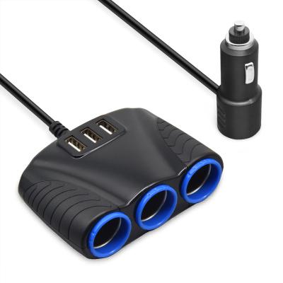 China Universal 3 USB Cigarette Lighter Socket 3 Lights Car Charger 5v 2.1a 3.1a 4.8a qc3.0 OME Car Charger Set For Drive Recorder for sale