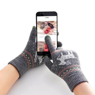 China Cute Jacquard Women Elk Pattern Full Finger Knitted Warm Gloves Female Thicken Winter Gloves Touch Screen for sale