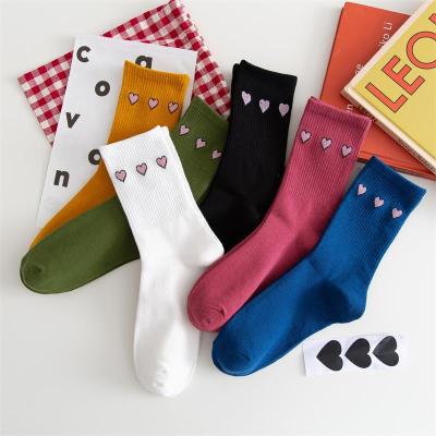 China Autumn Winter Custom Logo New Antibacterial Design Antibacterial Heart Socks Women Cotton Novelty Cute Socks for sale