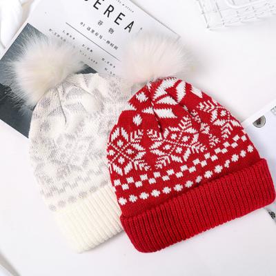 China Wholesale Custom Acrylic Striped Striped Knit Beanie Winter Pom Pom Christmas Knitted Hat Gifts for sale