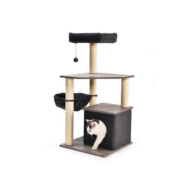 China Wholesale Modern Stocked Sisal Cat Condo Tree House Cat Furniture Pet Scratcher Tower House Tree for sale