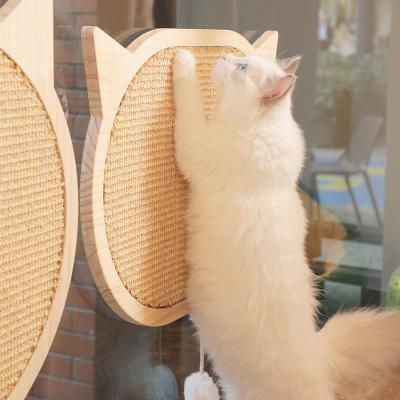 China Viable Rascador De Gato Wall Mounted Cat Scratching Mat Solid Wood Sisal Wall Scratcher around Cat Scratching Board for sale