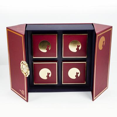 China Recyclable High-end Luxury High-end Exquisite Double Door Gift Box Fancy Moon Cake Packaging Boxes For Present for sale