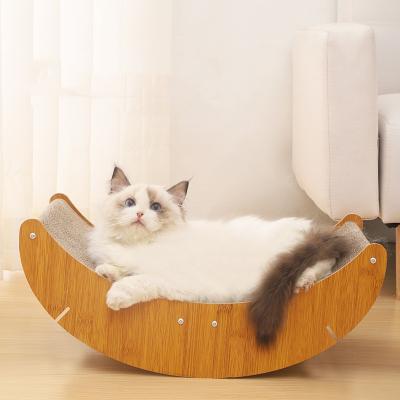 China Stocked Cat Scratcher Board Toy Lounge Cardboard with Wooden Pet Furniture Cat Scratching Post for sale