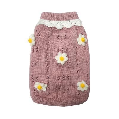 China Sustainable Pink Sweater With White Flowers Cat Sweater And Custom Dog Clothes Pet Clothes for sale