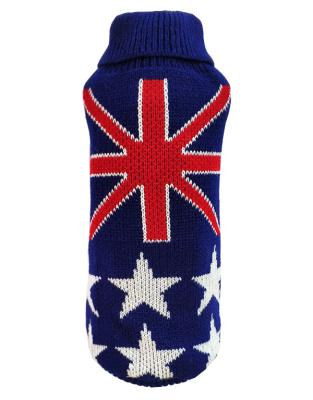 China Stocked Winter Christmas Warm Dog Clothes Pattern Blue Knit Cat Sweaters and Dog Clothes Custom Made Custom Colors American Flag Pet Sweaters for sale