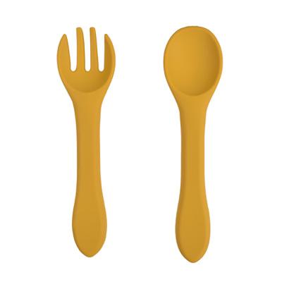 China BPA 2022 NCYLIFE New Pantone Free Color Silicone Baby Spoon and Fork Set for sale