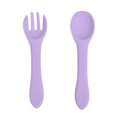 China BPA Free NCYLIFE Mini Silicone Baby Spoon And Fork Set Heart Bowl Silicone Baby Spoon for sale