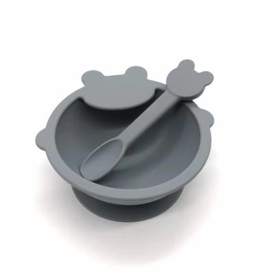 China BPA Free NCYLIFE Mini Gray Round Silicone Rubber Suction Bowl For Baby Eating Soup Junior Microwave Safe for sale