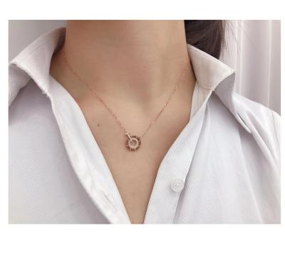 China Real 18k Gold Jewelry Women Vintage CLASSIC Solid Initial Cubic Zirconia Pendant Custom Charms Engraved Necklace for sale