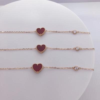 China 2022 Real Gold Vintage Rhinestone Charm Red Heart Chain Bracelets For Women for sale