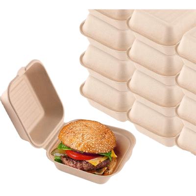 China 6 Inch Disposable Biodegradable Food Container Bagasse Hamburger Box Eco-Friendly Takeout Custom Printed Recycled Containers for sale