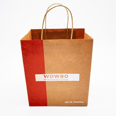 China Recyclable Disposable Cater For Lunch Box Kraft Brown Paper Bag With Handle for sale