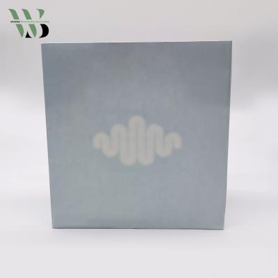 China Recyclable Light Blue White Flower Logo Printed Kraft Paper Bag Without Handle For Dessert Shop for sale